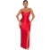Red Women Straps Low-Cut V-Neck Cups Bodycons Formal Evening Split Long Dress