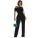Black Off-Shoulder Halter Pleated Sexy Tops Casual Women Pant Jumpsuit Dress Sets
