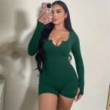 Green Long Sleeve Low-Cut Sexy Bodysuits Party Clubwear Dress