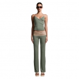 Green Women Halter V-Neck Vest Folds Slim Fit Pants Set Casual Jumpsuit Dress