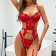Red Women's Embroidery Lace Hollow-out See Throught Erotic Chains Sexy Lingeries Underwear