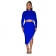 Blue Women's Long Sleeve Diamonds Tassels Crop Top Bodycons Split Party Midi Dress