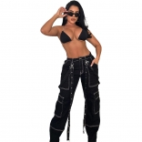 Black Fashion Sexy Women Denim Pocket Punk Leisure Long Trousers