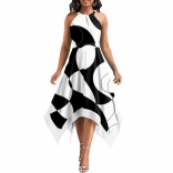 Black Women's Halter Neck Printed Fashion Casual Skirt Dress