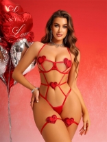 Red Hollow-out Bandage Sexy Erotic Women's Underwear Lingeries
