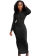 Black Long Sleeve Hollow out Sexy Party Club Midi Dress