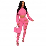 RoseRed Long Sleeve Women Hoody Crop Tops Hollow Out Sexy Club Jumpsuit Dress