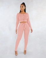 Pink Women Button Striped Long Sleeve Crop Tops Bodycons Sexy Party Jumpsuit Dress