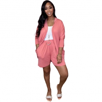 RoseRed Women Fashion Casual Loose Long Sleeved Cardigan Two Piece Short Dress Sets