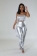 Silver Off Shoulder Tassels Crop Tops Girding Bodycon Sexy Dance Jumpsuit