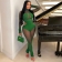 Green Long Sleeve Mesh Hollow Out Bodycon Clun Sexy Jumpsuit Dress