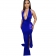 Blue Halter Neck Deep V Neck Sexy Lace Hollow Out Club Long Dress