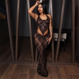 Black Lace Two Pieces Hollow Out Party Club Long Dress