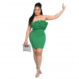 Green Off Shoulder Pleated Ruffles Sexy Party Evening Mini Dress