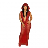 Red Deep V Neck Sequins Silk See Through Bodycon Party Long Dress