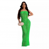Green Off Shoulder Sequins Knitting Hollow Sexy Party Long Dress