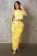 Yellow Sleeveless Printed Loose Vest Pocket Women Skirt Sets Dress