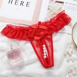 Red Lace Sexy Pearls Crotchless Women Underwear G-String