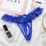 Blue Lace Sexy Pearls Crotchless Women Underwear G-String
