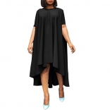 Black Short Sleeve Fashion Women Casual Skirt Dress