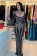 Black Long Sleeve Pleated Rhinestones Elegant Prom Maxi Dress