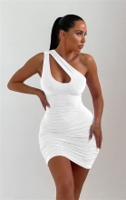 White Snatched Halter Pleated Sexy Club Mini Dress